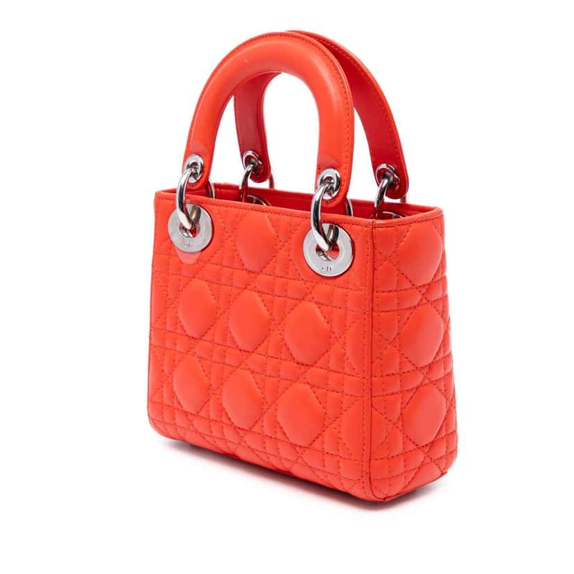 Dior Mini Lambskin Cannage Lady Dior Orange Leather Good condition - Back View