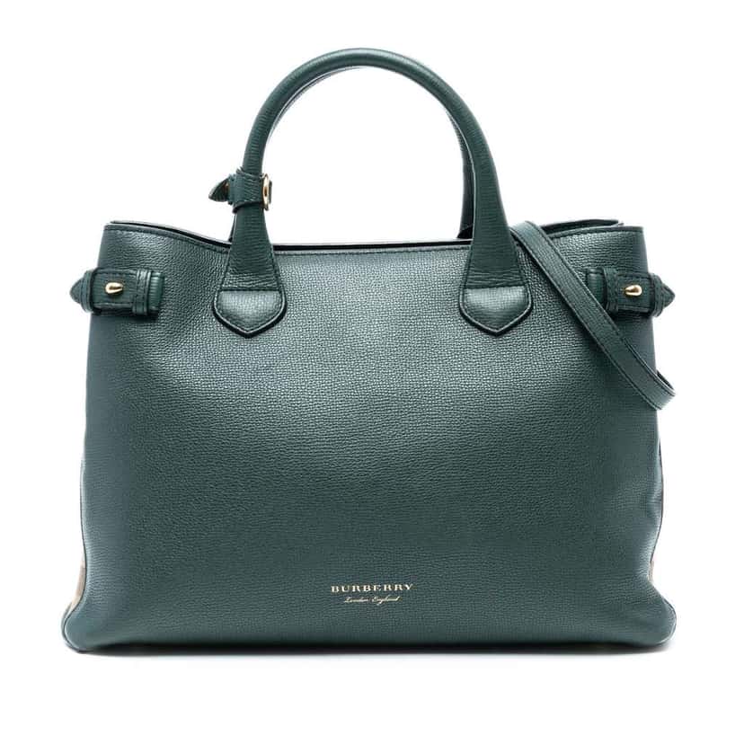 Burberry Medium Leather and House Check Banner Satchel Green Leather Good condition - Front View