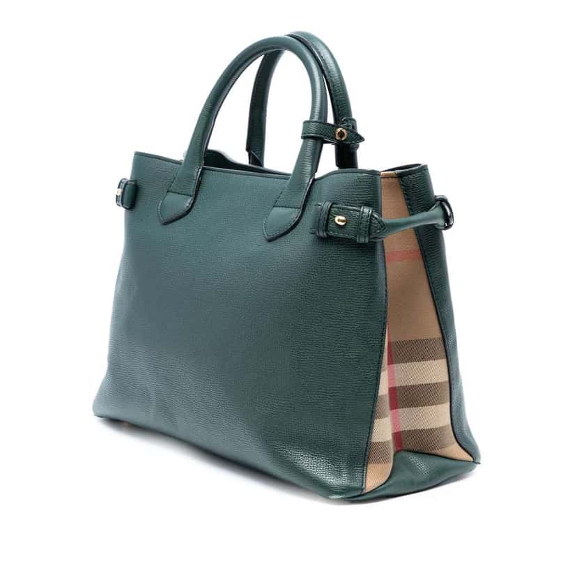 Burberry Medium Leather and House Check Banner Satchel Green Leather Good condition - Back View