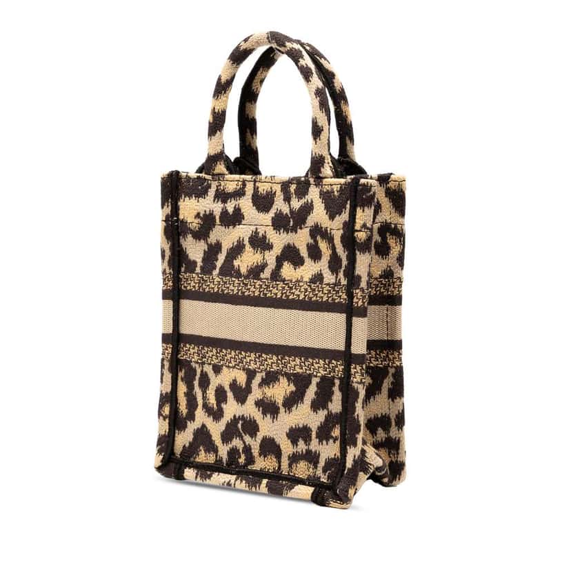 Dior Mizza Mini Embroidered Canvas Leopard Vertical Book Tote Brown Canvas Good condition - Back View