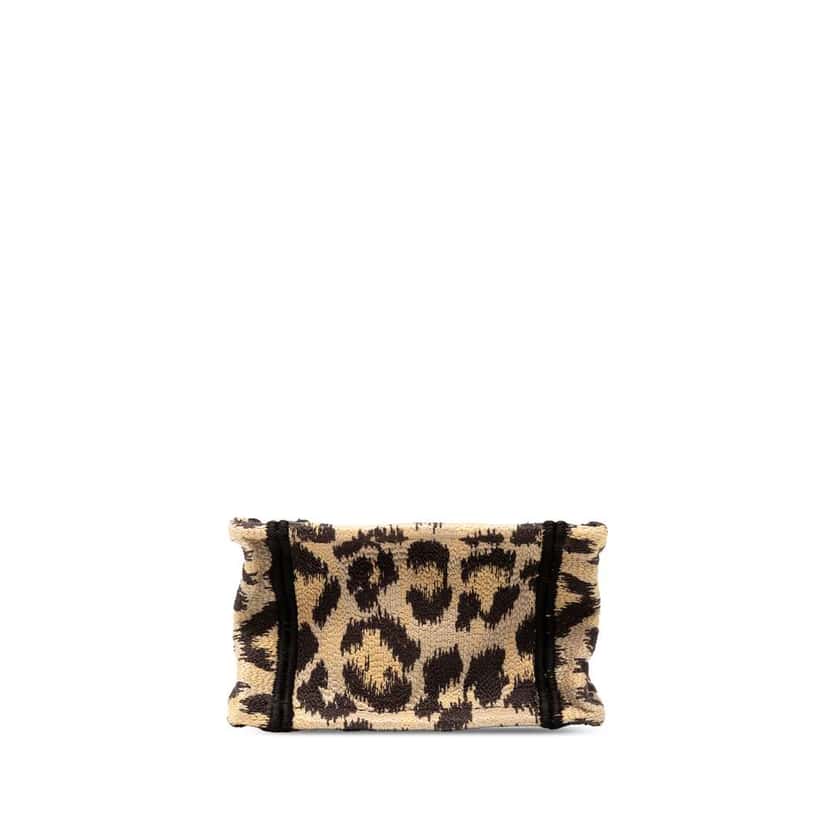 Dior Mizza Mini Embroidered Canvas Leopard Vertical Book Tote Brown Canvas Good condition - Inside View