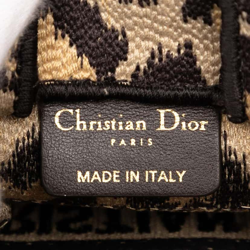 Dior Mizza Mini Embroidered Canvas Leopard Vertical Book Tote Brown Canvas Good condition - Box View