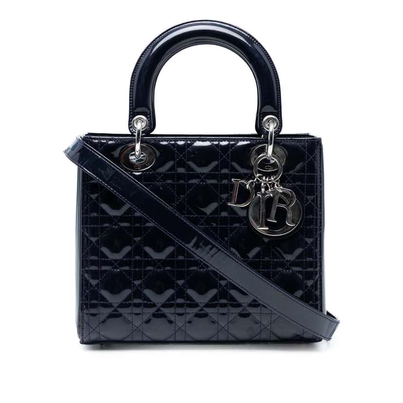 Dior Medium Patent Cannage Lady Dior Blue Leather Good condition - Front View