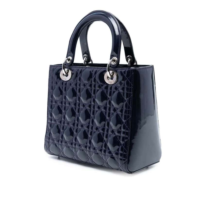 Dior Medium Patent Cannage Lady Dior Blue Leather Good condition - Back View