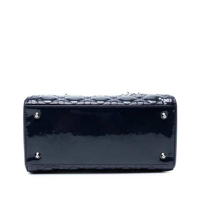 Dior Medium Patent Cannage Lady Dior Blue Leather Good condition - Inside View