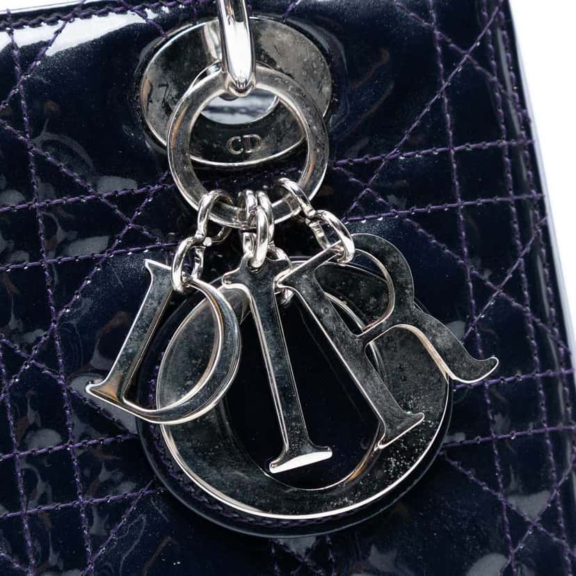 Dior Medium Patent Cannage Lady Dior Blue Leather Good condition - Box View
