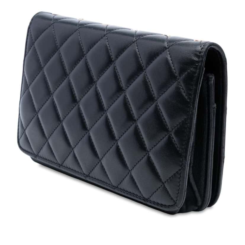 Chanel CC Quilted Lambskin Lucky Charms Wallet On Chain Black Leather Good condition - Back View