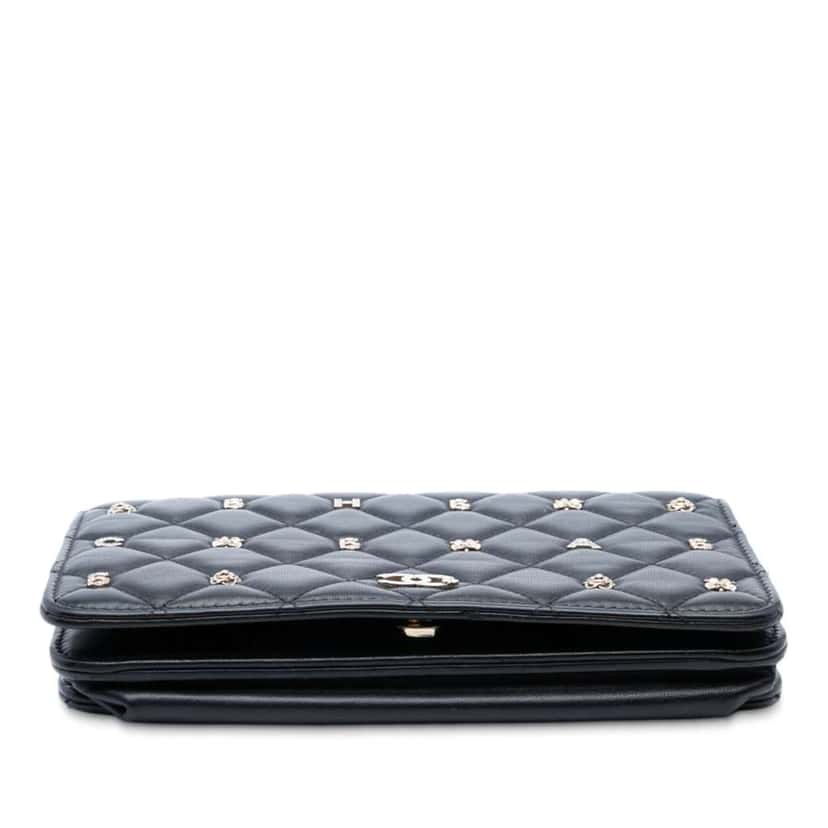 Chanel CC Quilted Lambskin Lucky Charms Wallet On Chain Black Leather Good condition - Inside View