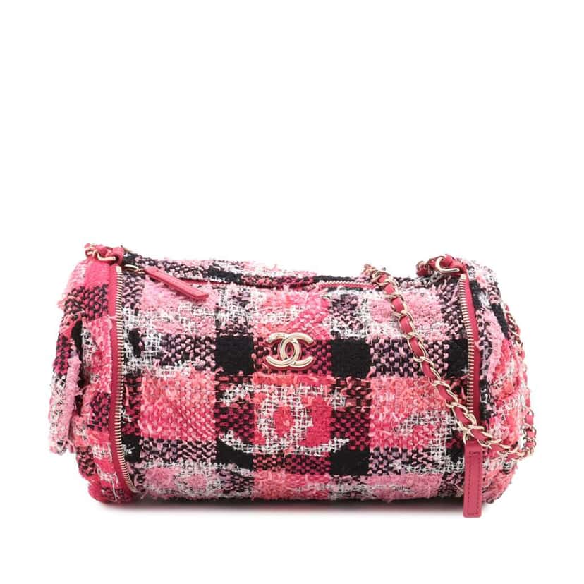 Chanel Tweed Coco Beach Convertible Bowling Bag Pink Tweed Good condition - Front View