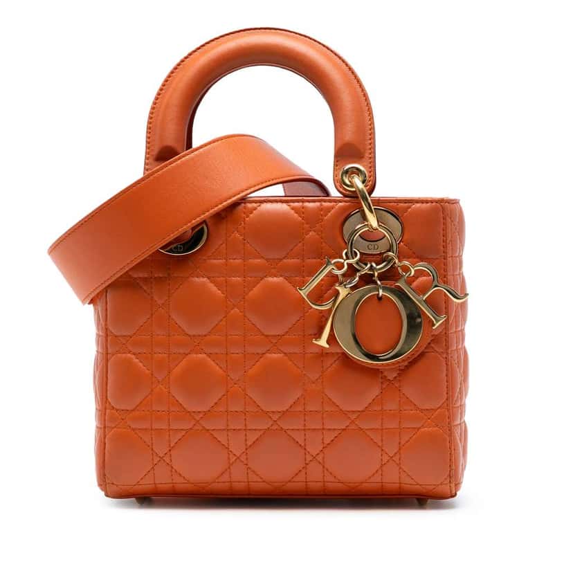 Dior Small Lambskin Cannage MyABCDior Lady Dior Orange Leather Good condition - Front View