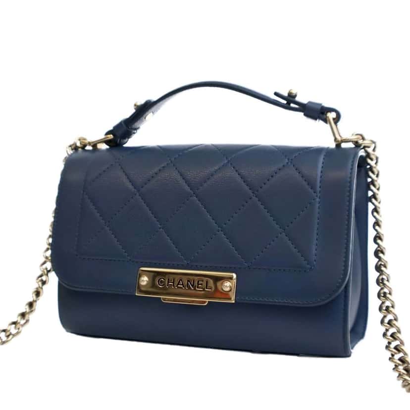 Chanel Small Quilted Grained Calfskin Label Click Flap Blue Leather Good condition - Inside View