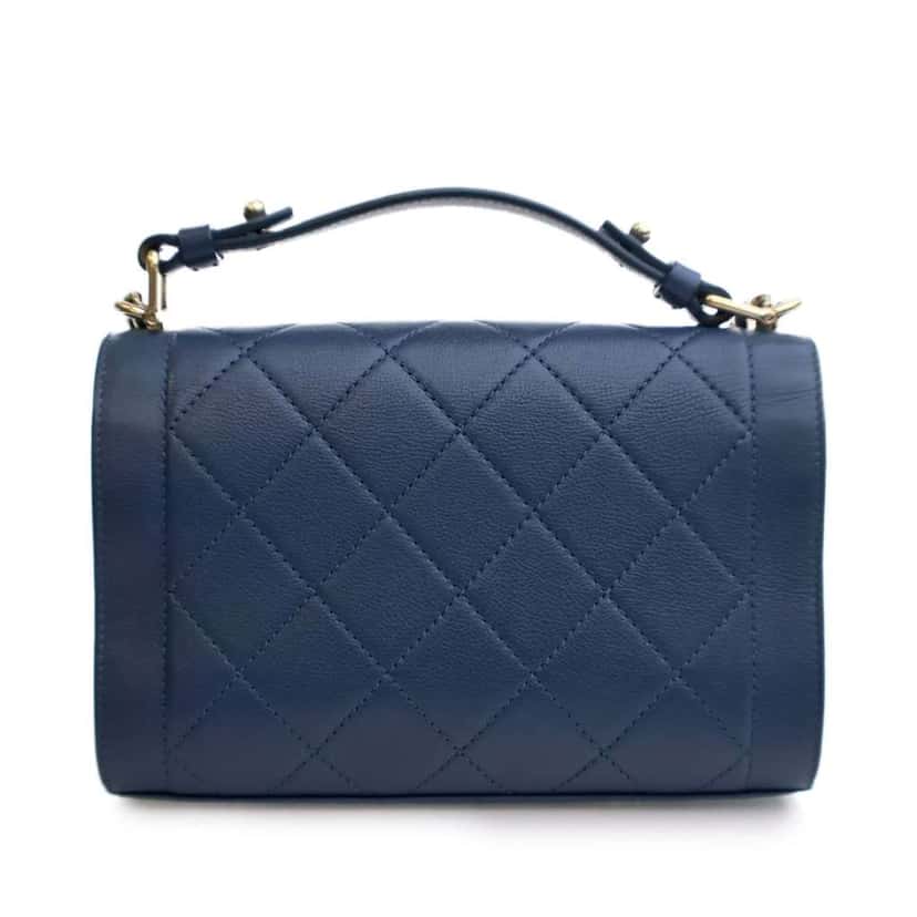 Chanel Small Quilted Grained Calfskin Label Click Flap Blue Leather Good condition - Model View