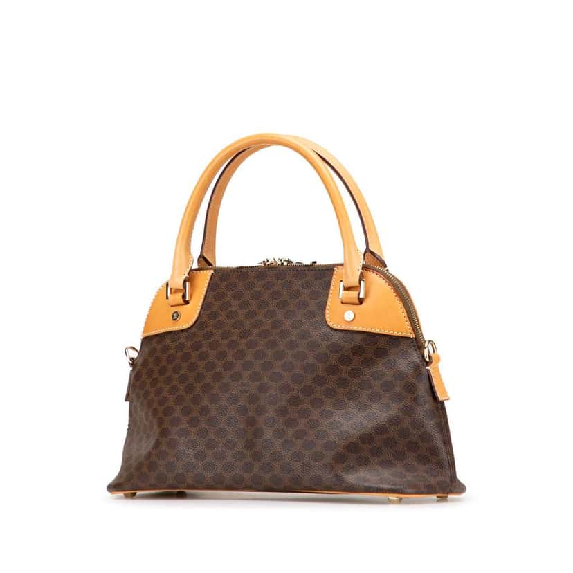 Celine Macadam Coated Canvas Dome Satchel Brown Canvas Good condition - Back View