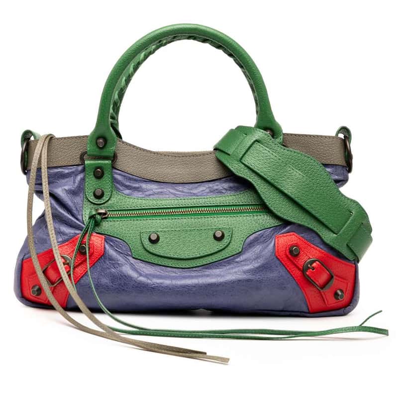 Balenciaga Lambskin Motocross Classic Multicolor First Satchel Purple Leather Good condition - Front View