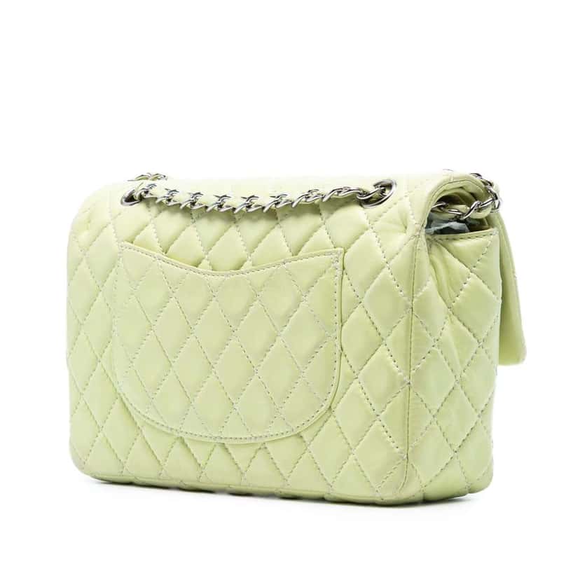 Chanel Medium Classic Lambskin Double Flap Green Leather Good condition - Back View