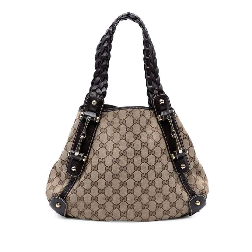 Gucci GG Canvas Horsebit Pelham Shoulder Bag Brown Canvas Good condition - Front View