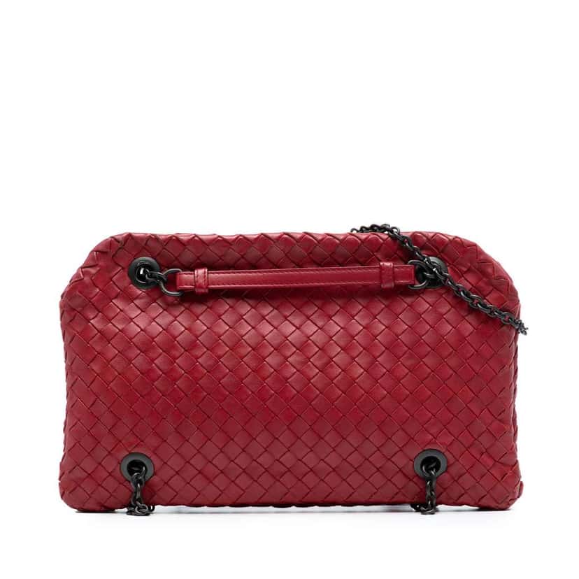 Bottega Veneta Nappa Intrecciato Duo Shoulder Bag Red Leather Good condition - Front View