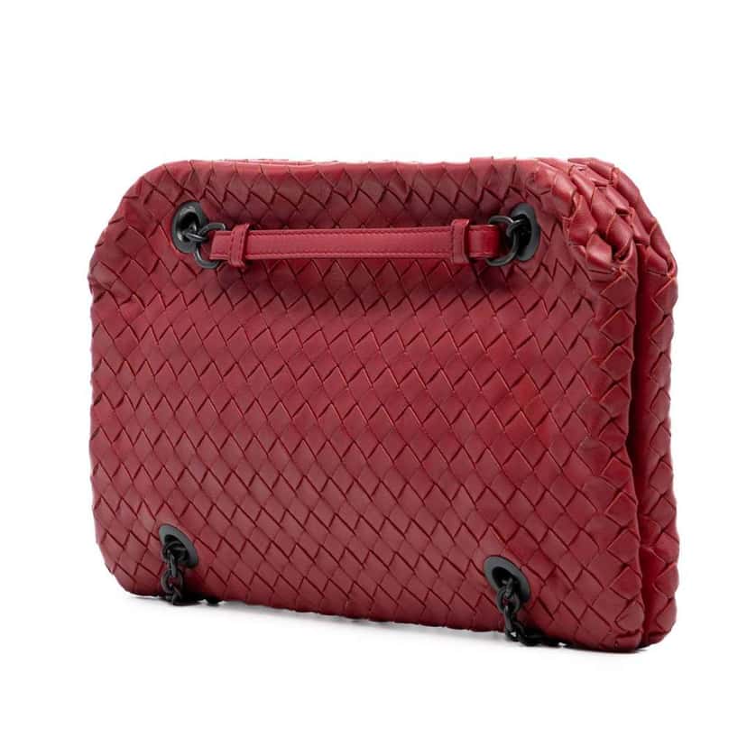 Bottega Veneta Nappa Intrecciato Duo Shoulder Bag Red Leather Good condition - Back View