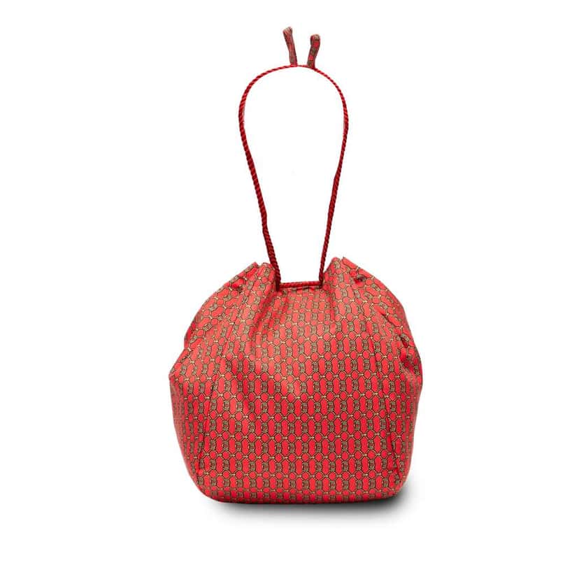 Hermès Printed Silk Bucket Bag Red Silk Good condition - Front View