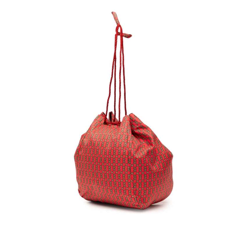 Hermès Printed Silk Bucket Bag Red Silk Good condition - Back View