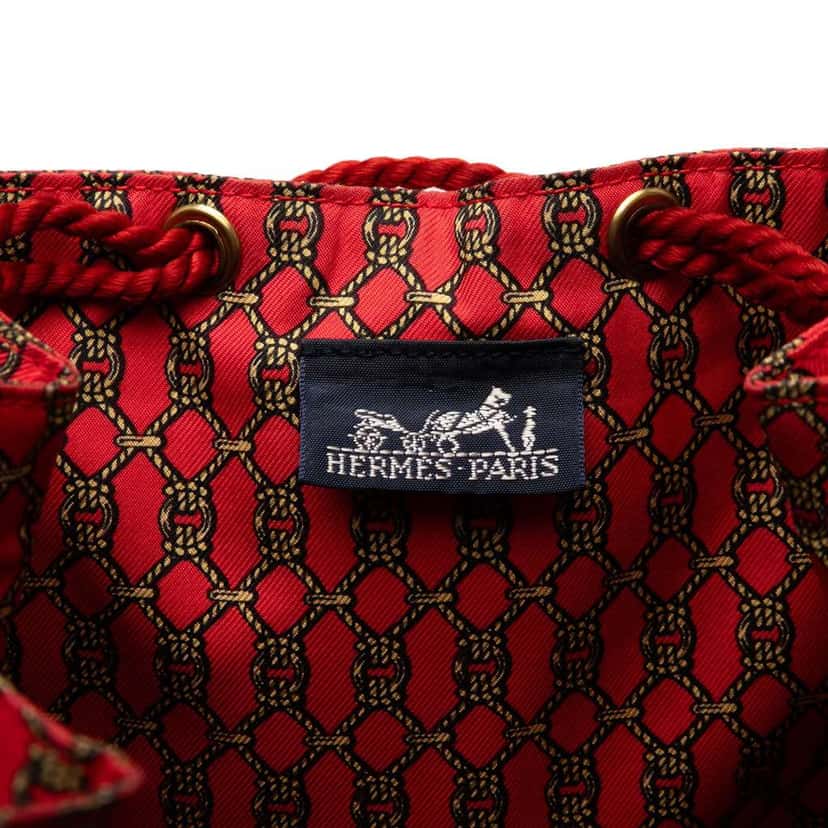 Hermès Printed Silk Bucket Bag Red Silk Good condition - Box View