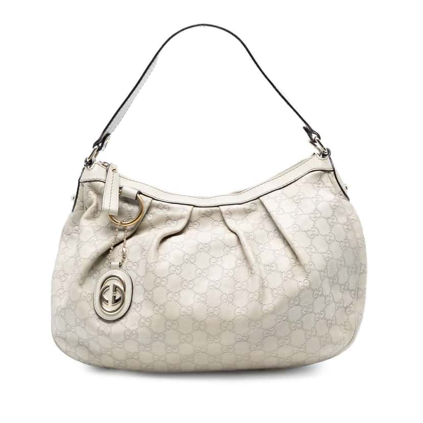 Gucci Guccissima Sukey Shoulder Bag White Leather Good condition - Front View