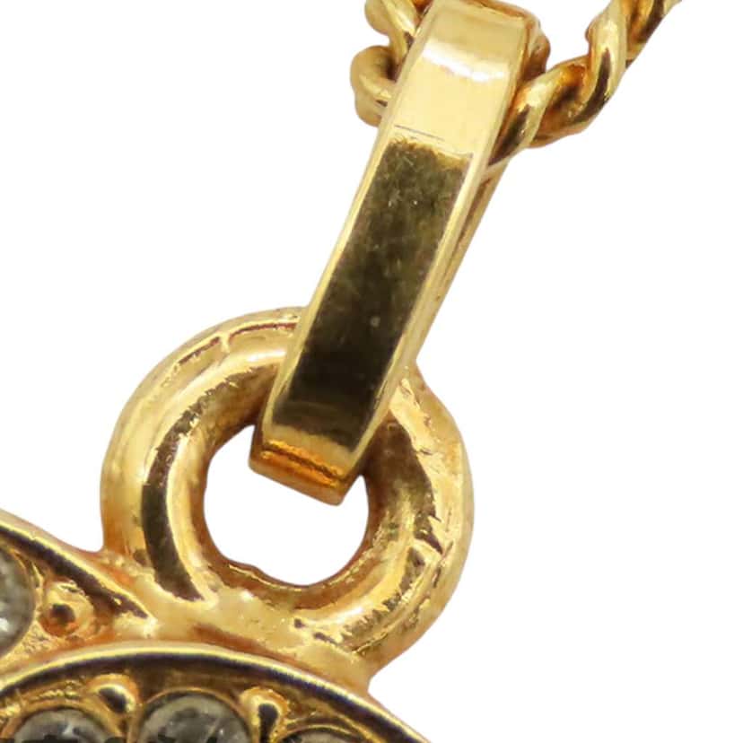 Chanel Gold Plated Crystal CC Pendant Necklace Gold Metal Good condition - Model View