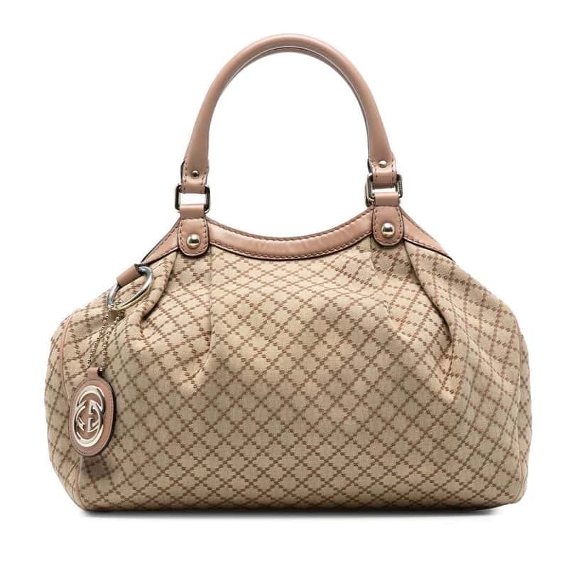 Gucci Medium Diamante Canvas Sukey Tote Brown Canvas Good condition - Front View