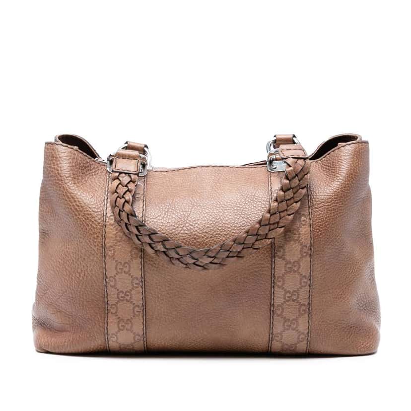 Gucci Guccissima Trimmed Leather Bamboo Libeccio Tote Brown Leather Good condition - Front View