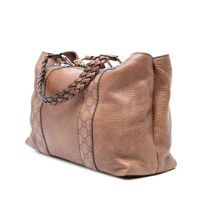 Gucci Guccissima Trimmed Leather Bamboo Libeccio Tote Brown Leather Good condition - Back View
