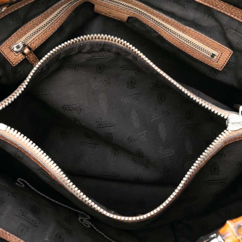 Gucci Guccissima Trimmed Leather Bamboo Libeccio Tote Brown Leather Good condition - Model View