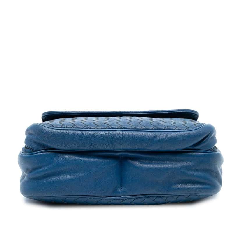 Bottega Veneta Nappa Intrecciato Front Pocket Messenger Bag Blue Leather Good condition - Inside View