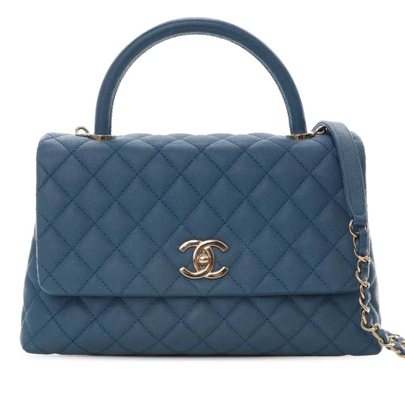 Chanel Small Quilted Caviar Coco Top Handle Bag Blue Leather Good condition - Front View