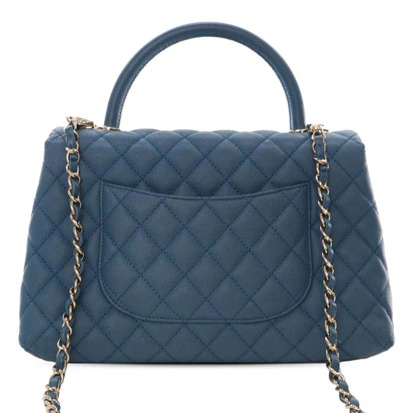 Chanel Small Quilted Caviar Coco Top Handle Bag Blue Leather Good condition - Back View