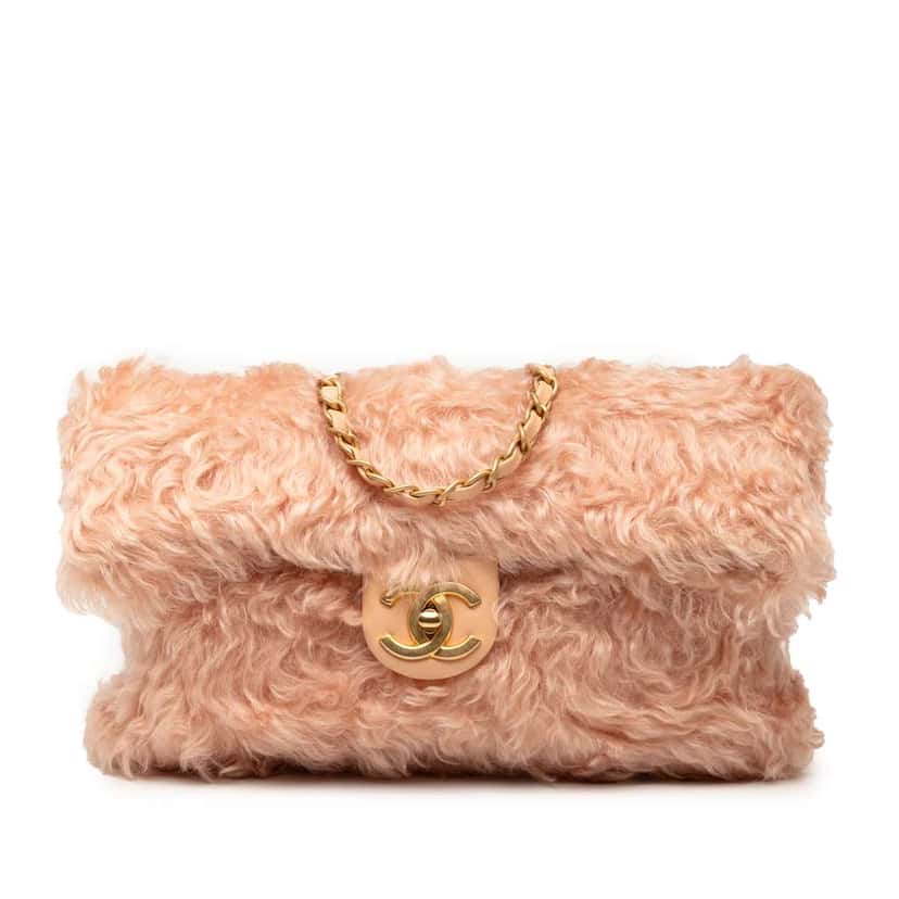 Chanel CC Fantasy Fur Clutch with Chain Pink Very good condition - Front View