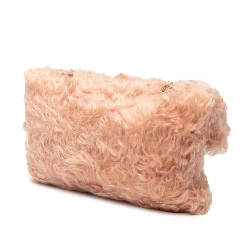 Chanel CC Fantasy Fur Clutch with Chain Pink Very good condition - Back View
