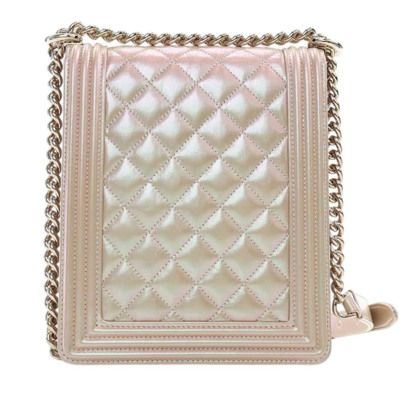 Chanel Quilted Iridescent Calfskin North South Boy Flap Gold Leather Good condition - Inside View