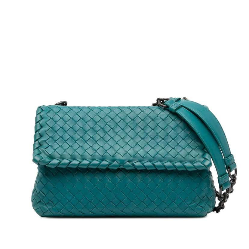 Bottega Veneta Small Nappa Intrecciato Olimpia Shoulder Bag Blue Leather Good condition - Front View