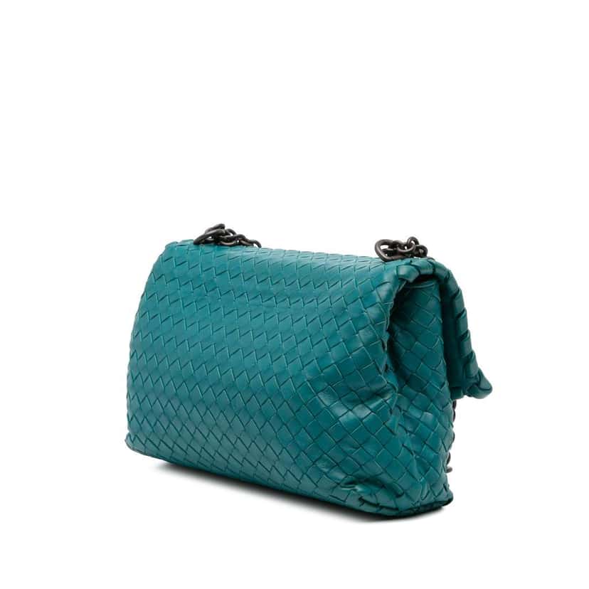 Bottega Veneta Small Nappa Intrecciato Olimpia Shoulder Bag Blue Leather Good condition - Back View