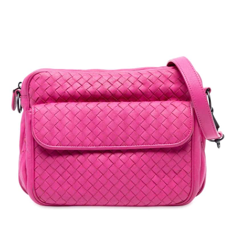 Bottega Veneta Nappa Intrecciato Front Pocket Messenger Bag Pink Leather Very good condition - Front View