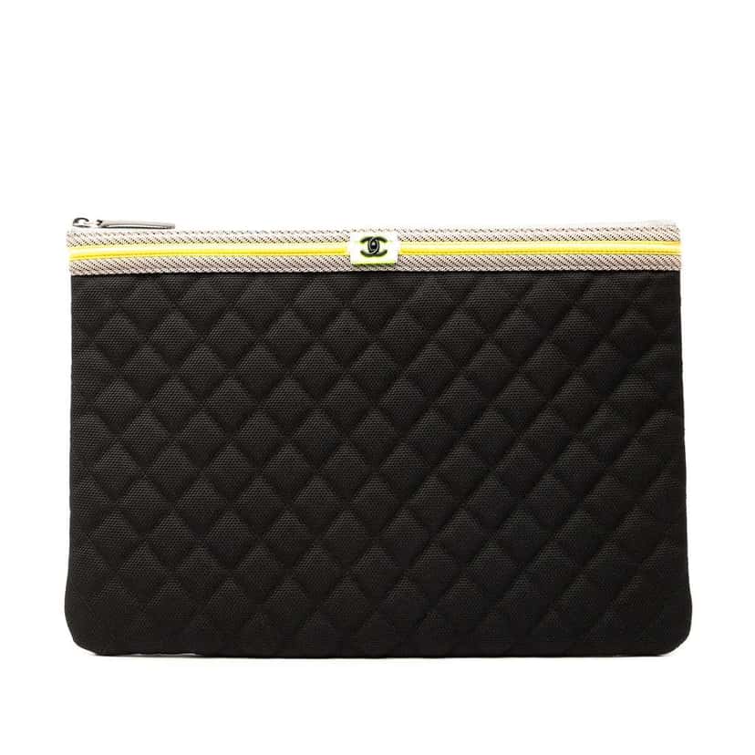 Chanel Large Quilted Nylon Fluo Boy O Case Clutch Black Good condition - Front View