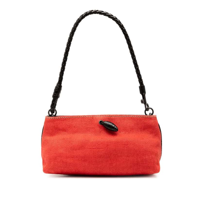 Bottega Veneta Canvas Braided Shoulder Bag Red Canvas Good condition - Front View