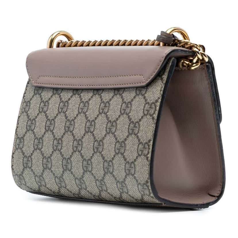 Gucci Small GG Supreme Pearl Studded Padlock Crossbody Brown Canvas Good condition - Back View