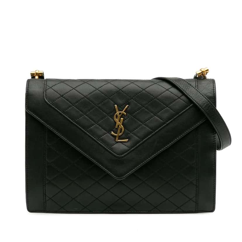 Saint Laurent Quilted Lambskin Gaby Shoulder Bag Black Leather Good condition - Front View