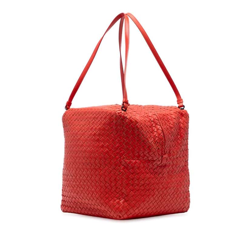 Bottega Veneta Nappa Intrecciato Cube Shoulder Bag Red Leather Very good condition - Back View