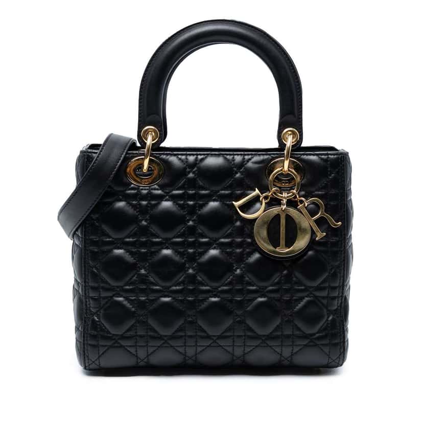 Dior Medium Lambskin Cannage Lady Dior Black Leather Good condition - Front View