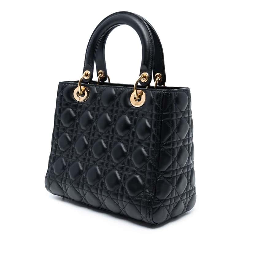 Dior Medium Lambskin Cannage Lady Dior Black Leather Good condition - Back View