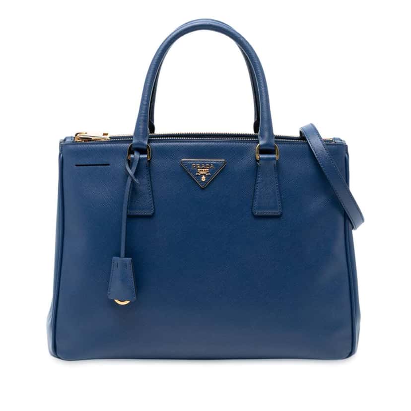 Prada Medium Saffiano Lux Galleria Double Zip Satchel Blue Leather Good condition - Front View