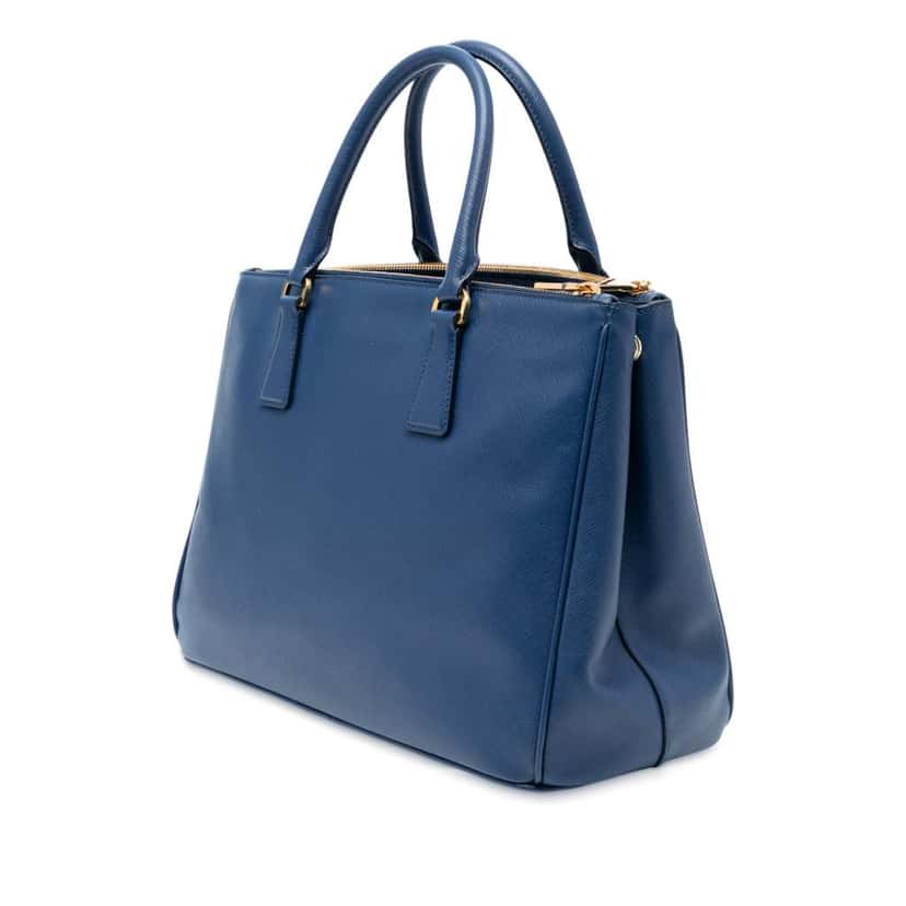 Prada Medium Saffiano Lux Galleria Double Zip Satchel Blue Leather Good condition - Back View