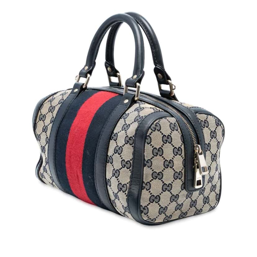 Gucci Small GG Canvas Web Joy Boston Bag Brown Canvas Good condition - Back View